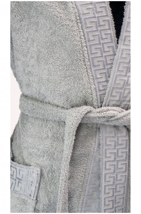 %100 Pamuk Bornoz Bukle Kimono Kontraslı Boydan Mastro Gri (Bu Ürün  L  Bornoz Modelidir)